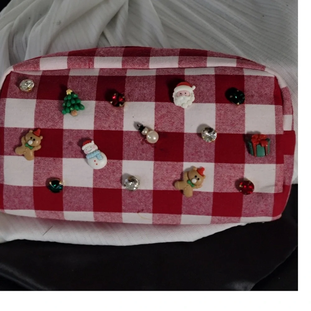 Gloss & Glo Red Gingham Christmas Charm‎ Makeup Bag Holiday Cosmetic Pouch NEW